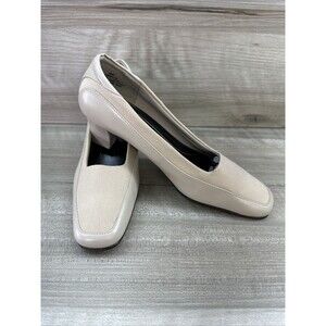 NATURALIZER WOMENS LOW BLOCK HEEL LEATHER PUMPS BEIGE SZ 6M CLOSED SQ TOE 438N19